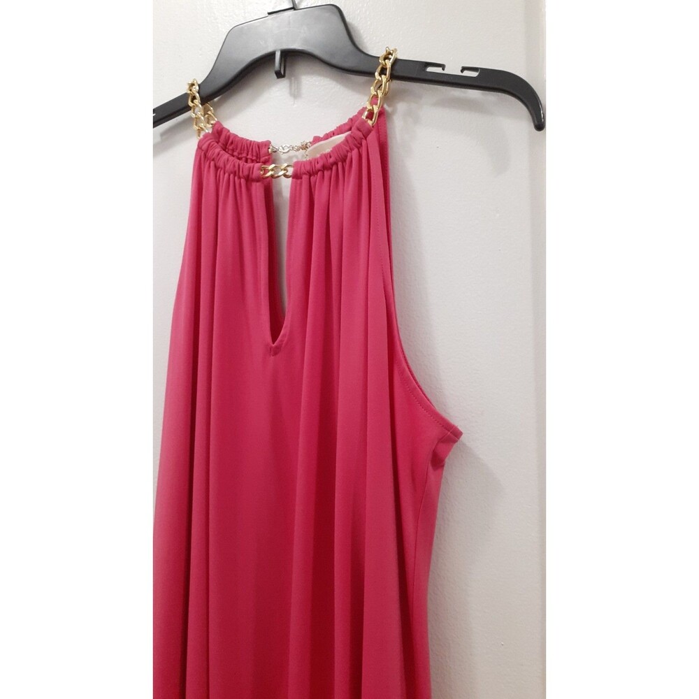Michael Kors Hot Pink Dress SZ Lrg Halter with Gold Chain Neckline Chic Elegant - Picture 5 of 11